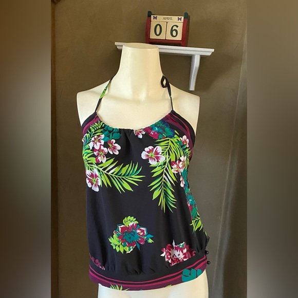OLD NAVY Women's XS Halter Top Tropical Print Floral Backless V Neck - Picture 10 of 11